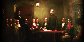 Pintura “Asamblea de la Florida” de Eduardo Amézaga, donde aparecen los representantes y el presidente de la Asamblea de la Florida.