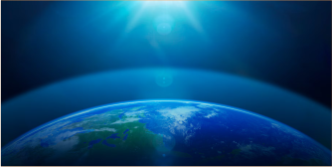 Imagen del Planeta Tierra y la Capa de Ozono, representada como una franja de gas que protege la Tierra de los rayos del Sol.